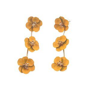 Yellow Floral Drop Earrings With Gold Accents Wedding Party Elegant Earrings